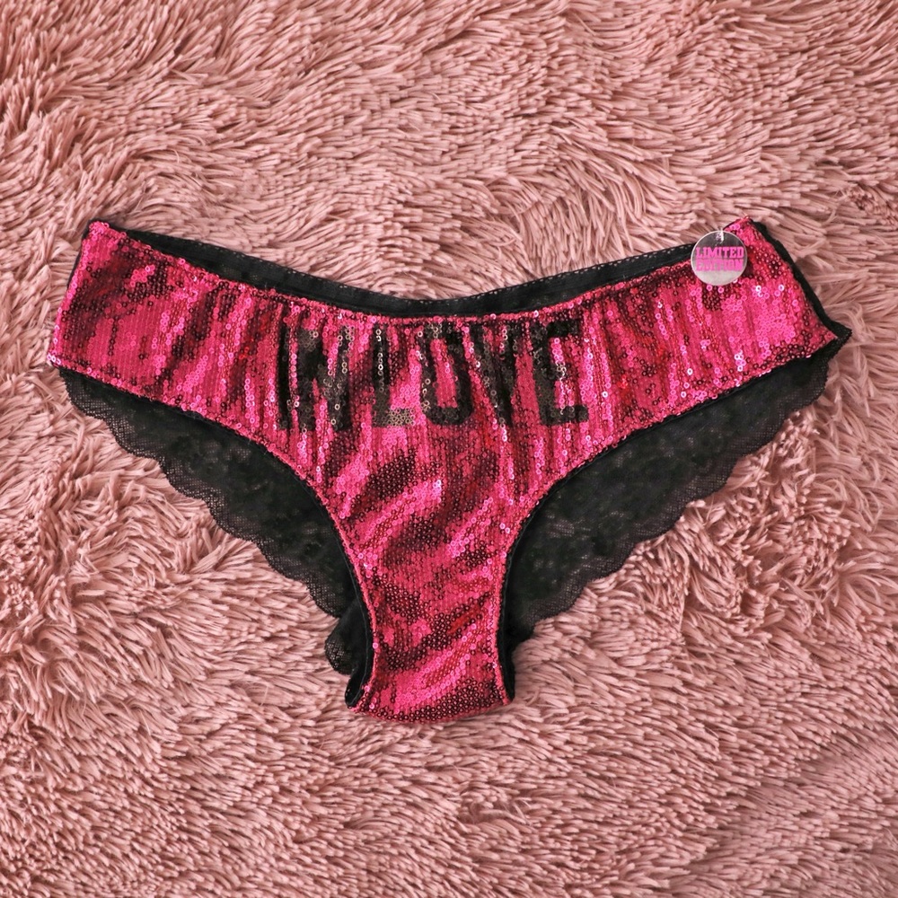 Victorias Secret PINK Sequin Pink In Love Panty L